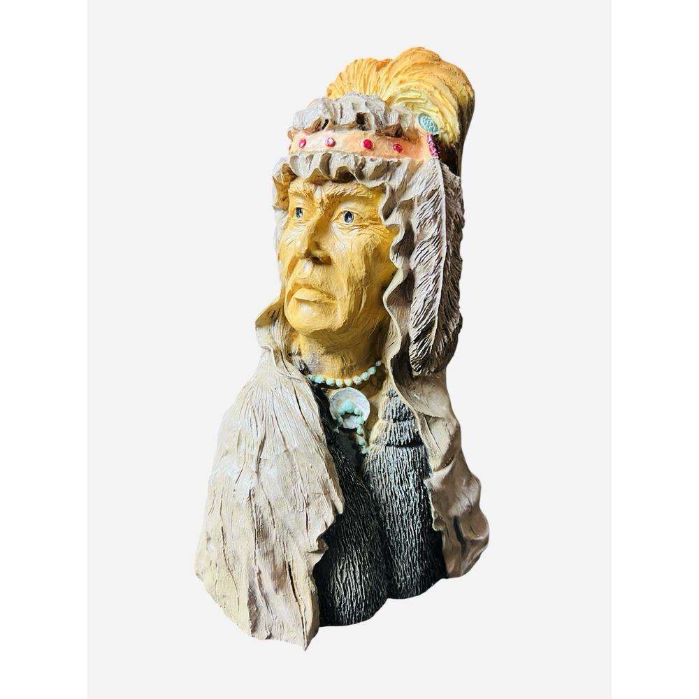 Vintage-Style Decorative 7.5” Native American Figurine Rustic Wood Look